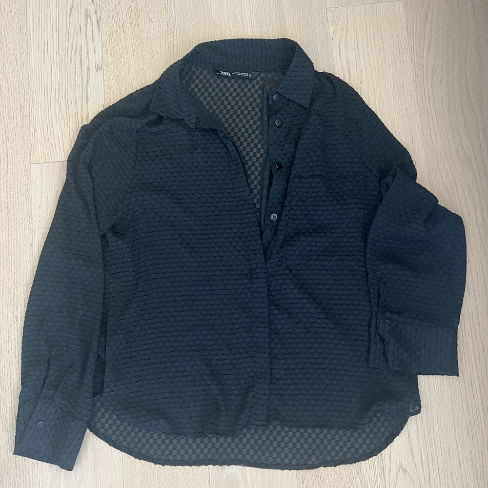 Women's Zara Black Sheer Textured Shirt